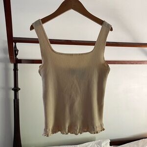Vintage Liz Claiborne Light Yellow Cream Silk-Blend Ribbed Tank Top